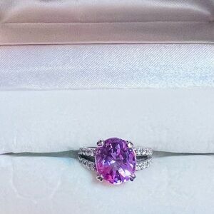 Pink Topaz with White Topaz semiprecious ring